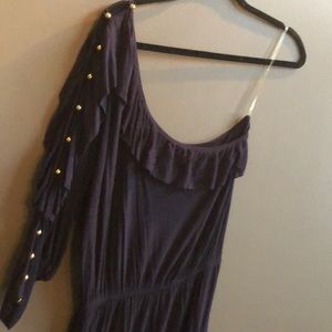 Navy One Sleeve Gold detailed dress